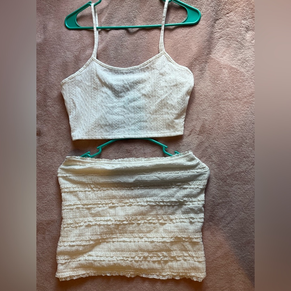 White Cropped Tank Top and mini skirt set. This skirt could be your tube top.